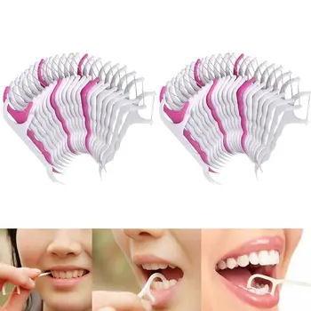 100pcs Fio Dental Flosser Escova de Dente Pega de Cuidados Orais Teethpick Espada