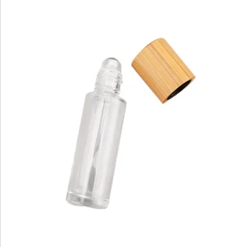 15ml Claro Recarregáveis de Bambu Frascos de Perfume do Óleo Essencial de Vidro Rolo em Garrafa com Tampa de Bambu e de Esferas de Aço Inoxidável