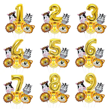 16inch que cabeça de Animal Balões Mini Leão, Tigre, Zebra, Girafa Globos 32polegadas Número de Balão de Aniversário de Crianças Decoração do Partido