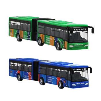 2 Pcs Crianças Fundido Modelo de Veículo de Transporte de Ônibus de Carro Brinquedos Bebê Brinquedos de Puxar para Trás, Azul e Verde