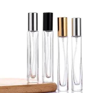 200pcs 10ml Transparente de Vidro Quadrado Spray de Perfume Garrafa Reutilizável Garrafa Vazia de Espessura Inferior de Prata, de Ouro Preto, Tampa