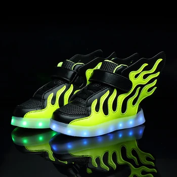 2018 Verde Novo, Sapatos de Crianças Meninos Meninas rapazes raparigas Moda Luzes LED USB criança Luminosas Asas de Tênis Crianças Confortáveis Apartamentos de Esportes