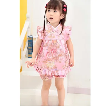 2020 Novo Ano Chinês Roupas de Bebê Define Qipao Terno de criança roupas de bebê Menina Jumper meninas de vestido de terno de calça bebe, roupas de verão