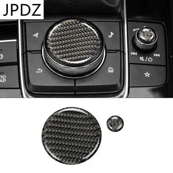 2PCS de Fibra de Carbono Carro Console Central Multimídia Botão de Volume Tampa de Proteção da Guarnição para o Mazda CX-5 2017-2020 Acessórios do Carro