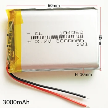 3.7 V bateria 3000mAh 104060 de Polímero de Lítio Li-Po Bateria Recarregável Para o GPS, PSP, DVD, E-book do PC da Tabuleta do banco do poder de alto-falante câmera de ALMOFADA