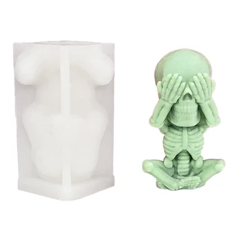 3D Silicone Crânio Vela do Molde Velas de Aromaterapia Gesso, Cera, Sabão Moldes para DIY Trajes de Halloween Esqueleto de Modelagem