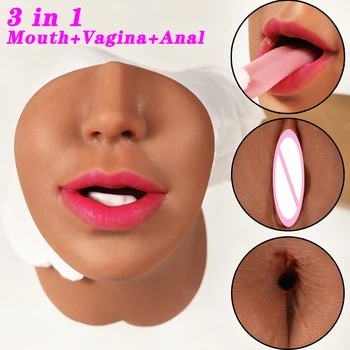 3D Vagina Artificial Boca Masturbadores Masculinos Realista Vaginal Bolso Buceta Real Vagina, Anal em Silicone Macio, Brinquedos do Sexo para Homens