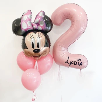 5pcs de Disney do Minnie do Cabeçote de Alumínio do Filme do Balão Conjunto de 32polegadas cor-de-Rosa Número de Balão Meninas a Festa de Aniversário de Batismo de Bebê Decoração de Suprimentos