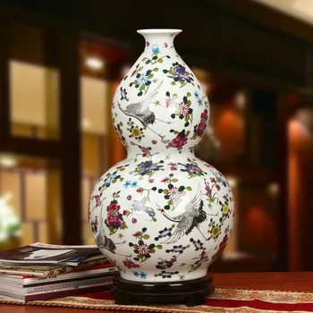 66CM Altura Grande Antigo Jingdezhen Luminosa Vaso Com Flores e Pássaros Padrões de Cerâmica Tabela Vaso de Porcelana Decorativa Vaso