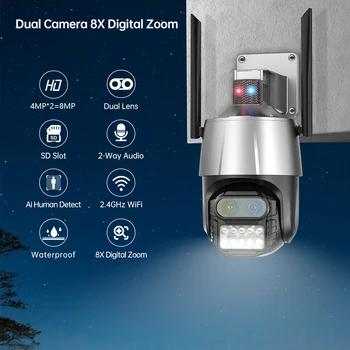 8MP 4 K 2,4 G wi-Fi Câmera de Vigilância de Detecção Humana Impermeável da Câmera do CCTV da Segurança de duas Lentes, Zoom 8X de Duas vias de Áudio para o Exterior