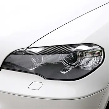 A fibra de carbono Frente faróis do Carro Decorativa lâmpada sobrancelha Para BMW X5 E70 2010-2012