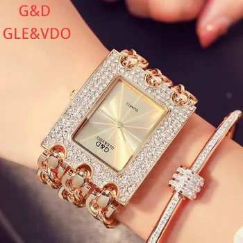 A G&D Grife De Luxo, Mulheres Relógios Com Strass Moda De Alta Qualidade Clássico Relógio Pulseira De Quartzo Praça Do Relógio Das Mulheres