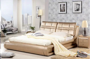 Alta qualidade, preço de fábrica real de rei grande tamanho de couro Genuíno cama macia mobília do quarto de cama macia 2640
