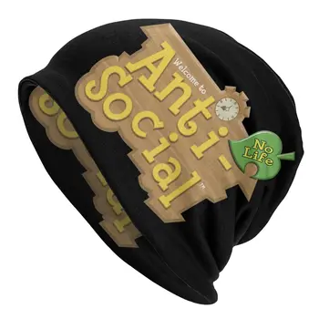 Animal Crossing Anti-Social Bonnet Chapéus Chapéu de Malha de Hip Hop Exterior Skullies Beanies Chapéu masculina Outono Inverno Quente Dual-use Boné