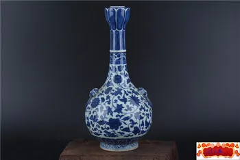 antigo QingDynasty vaso de porcelana,branco e azul,Lotus boca,desenhada à Mão,Decoração,coleção &Adorno