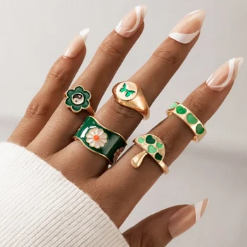Anéis novo design da liga de ouro chapeado anel de dedo do conjunto verde borboleta anéis para as mulheres sexy corpo anéis de conjuntos de jóias das mulheres