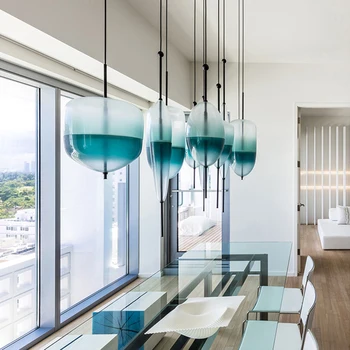 Art Deco Branco Simples lustre Para Sala de estar, Cozinha de Restaurante Nórdicos Moderno em forma de Lágrima Pingente de Vidro Azul do DIODO emissor de Luz