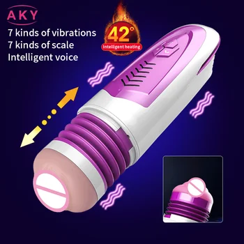 Automáticas Telescópicas De Rotação Do Sexo Masculino Masturbador Vagina Real De Voz Masturbação Copa Para Homens Inteligentes Aquecimento Bolso Buceta Brinquedos Sexuais