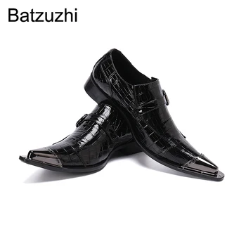 Batzuzhi Homens Sapatos do Tipo italiano Luxo de Ferro Pontiagudo Dedo do pé Preto de Couro Genuíno Sapatos de Homens de Negócio Formal Zapatos Hombre