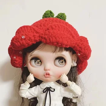 Blythe chapéu rosa vermelha tecido a mão chapéu de lã (Ajuste blythe、qbaby Boneca Acessórios)