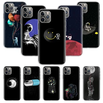 Cartoon Astronauta Espaço Soft Phone Case Para IPhone 11 12 13 14 Pro MAX XR X XS Mini da Apple 8 7 Plus 6, 6S SE menores de 5 anos Fundas Coque Shell