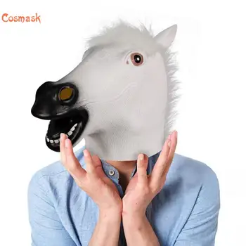Cosmask Halloween Cavalo Branco Máscara Assustador Cabeça De Cavalo De Látex De Borracha Máscara De Animal Novidade Trajes De Halloween BoJack Cavaleiro Da Máscara