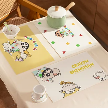 Crayon Shin-Chan Buriburizaemon Kawaii Família de Couro, Tapetes de Mesa Bonito para Crianças Quente-Prova de Isolamento Térmico Individuais