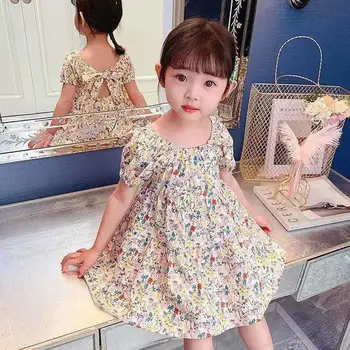 Crianças de Algodão de Verão de Moda da Saia das Meninas Floral de Algodão Vestido da Menina Vestido de Princesa Bebê Roupa de Verão Vestido