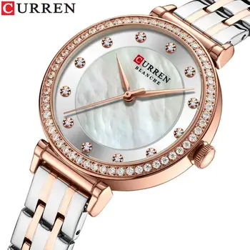 Curren Elegantes Relógios de pulso de Quartzo para Mulheres Simples de Luxo Strass Prata Rosa pulseira de Aço Inoxidável Senhoras relógio de Pulso