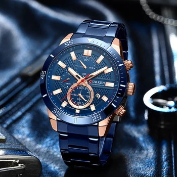 CURREN Esporte Impermeável Requintado Luminosa Calendário dos Homens de Aço Inoxidável Relógios de Negócios de Moda Elegante Relógio de Quartzo para Homens