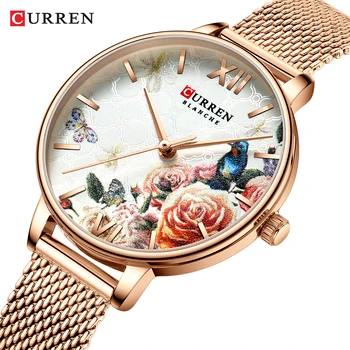 CURREN Mulheres Relógios de Moda Casual Relógio Designer Senhoras Relógio de Luxo Diamante, Quartzo RoseGold Relógio de Pulso de Presentes Para Mulheres