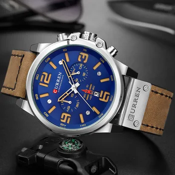 CURREN Relógios de homens de Esporte de Luxo Impermeável Nova Marca de Topo do relógio de Pulso de Couro Relógio de Quartzo Dropshipping Relógio Masculino