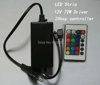 DC12V 72W driver+24key Controlador do RGB LED Strip IR controle Remoto Disponível para 5050/3528 Frete Grátis