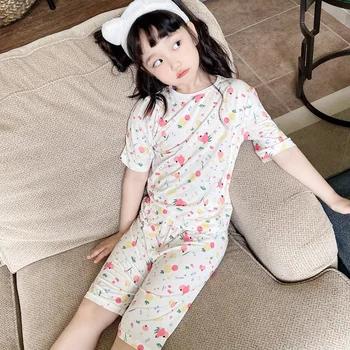 Desenho infantil de impressão pijama conjunto de meninos e meninas confortável casa de desgaste dos desenhos animados de frutas padrão de bebê 2pcs roupas