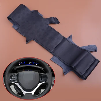 DIY Carro de Costura à Mão Cobertura de Volante Protetor de Ajuste para o Honda Civic 2011 2012 2013 2014 2015 Couro Preto