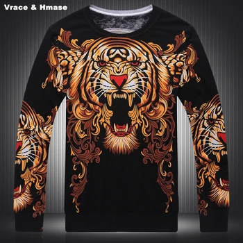 Dominadora grande cabeça de tigre padrão de impressão 3D moda camisola de Outono e Inverno 2019 Nova qualidade de tricô fantasia dos homens camisola M-XXXL