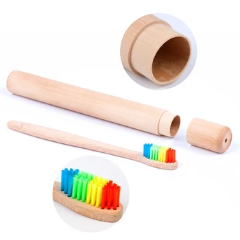 Eco-Friendly de Bambu Natural Escova de dentes Portátil para Adultos Escova de Dente Macia Caso de Viagens Artesanais de Bambu Escova de dentes Tubo Caixa