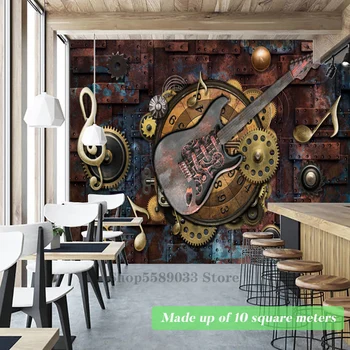 Elemento Musical Guitarra Estilo Metal Mural De Tamanho Personalizado, Pintura De Parede Tema Restaurante Bar Decorativos Papéis De Parede De Banda Para A Parede Da Sala Decoração