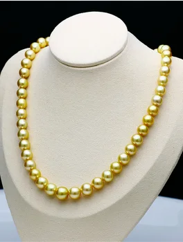 Enorme encantador 9-10mm mar natural genuína redonda dourada colar frete grátis jóias das mulheres
