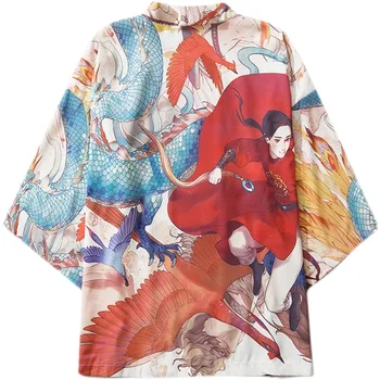 Estilo Japonês Mulheres Homens Vintage Impressão Cardigan Camisa Nacional Tradicional Yukata Roupas Haori Obi Blusa De Cosplay Quimono V2047