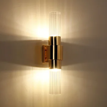 estilo moderno de cristal candeeiro de parede, iluminação de cabeceira de cama lâmpada braço oscilante de parede de luz de vidro arandelas de parede de madeira antiga polia