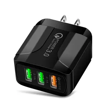 EUA/UE/UK Plug Carregador de Parede Viagem 5.1 QC3.0 Carregamento Rápido de 3 Portas USB Carregadores de telemóveis Adaptador