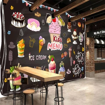 Europeia 3D pintados à Mão, Giz de quadro-Negro Palavra de papel de Parede pequeno-Almoço de Pão e Café Bar-Restaurante de Fundo Mural de papel de Parede