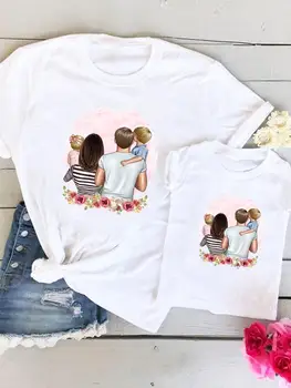 Família Combinando Roupas Flor Aquarela Casual Mulheres Adoram Garoto Filho de Verão Mamãe Mamãe Mãe Camiseta T T-shirt de Roupas de Vestuário