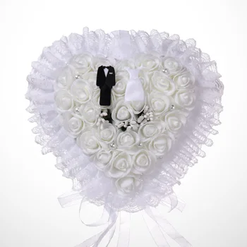 Floral Anel de Almofada de Vestido de Noiva o Noivo de Terno Design Portador do Anel de Laço Decorativo descanso do Anel de Casamento Ocidental Engajamento Ce