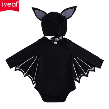 IYEAL Nova Chegada Halloween as Crianças Roupas de Bebê de desenhos animados Morcego Recém-nascido Criança Bodysuit com Chapéu de Bebê Menino Meninas Tops Roupa 9-24M