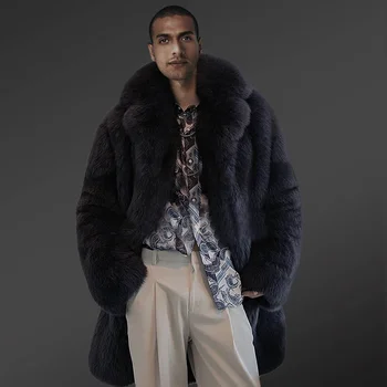 Jaqueta casaco de Alto Luxo Longo 2023 qualidade de Homem de Pele Natural Moda Inverno Quente Casaco Real Fox