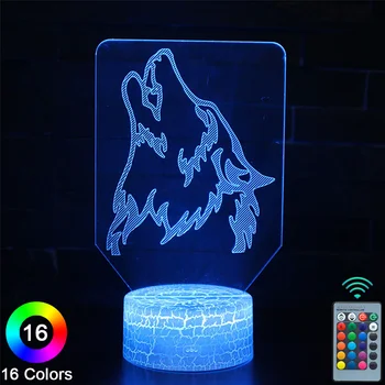 Lobo LED 3D Luzes da Noite Toque de Controle Remoto Novidade Tabela Lâmpada de Mesa de Decoração de Quarto de Natal, Presente de Aniversário-Nº 472