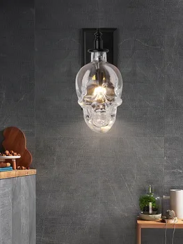 Loft personalizado, criativo barra de lâmpada thriller Nórdicos moderno, simples retro estilo industrial da cabeça crânio garrafa de vinho lâmpada de parede