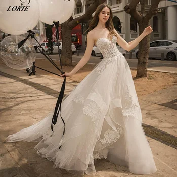 LORIE Laço Boho Off Ombro Vestidos de Noiva Querida Mangas de Vestidos de Noiva Com Camadas de Babados de Tule da Saia Vestido de Noiva 2022